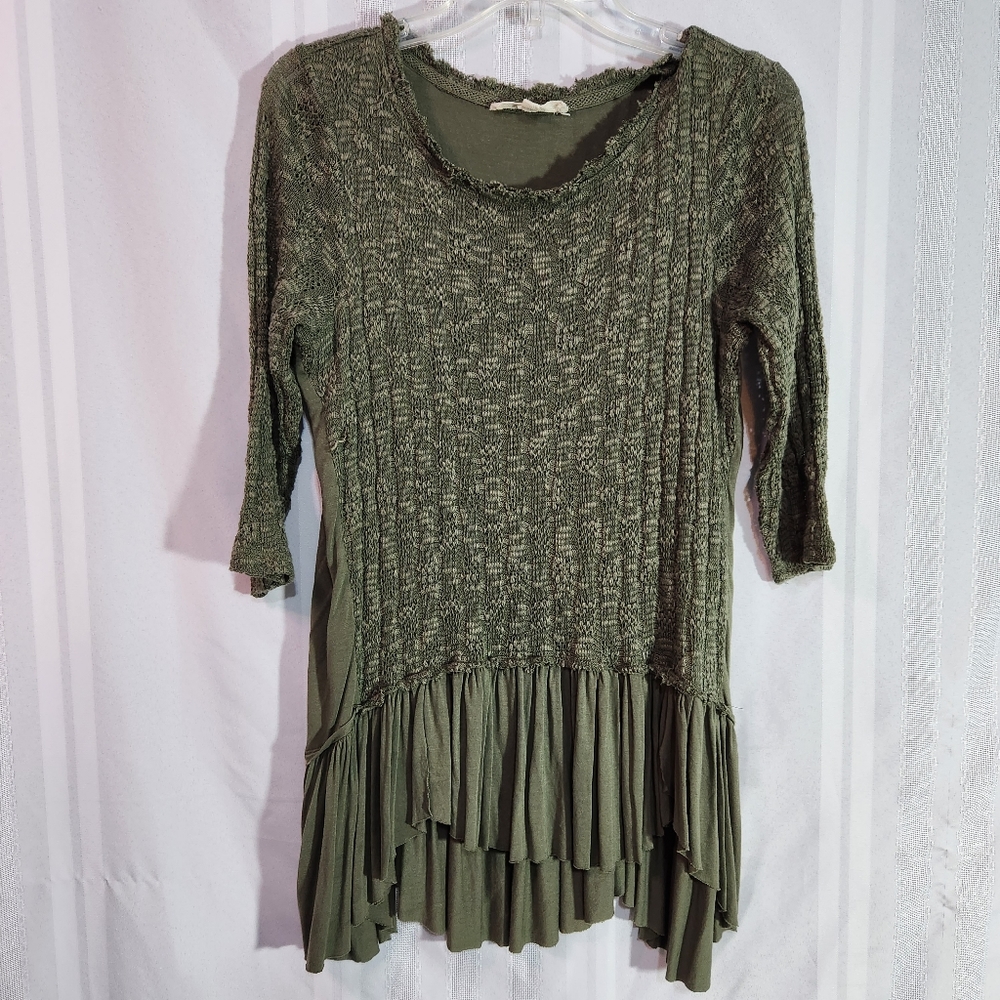 INDIGO THREADS CO. OLIVE GREEN SWEATER LINED SHIRT   SIZE MEDIUM